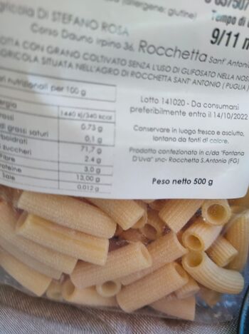 Maccheroncini (Pâtes artisanales avec blé de production propre sans glyphosate à Rocchetta S.A. PUGLIA) - Emballage standard non biodégradable 2