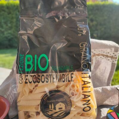 Penne-Rig. (Handwerkliche Nudeln mit Weizen aus eigener Produktion ohne Glyphosat in Rocchetta S.A. PUGLIA) - Biologisch abbaubare Verpackung