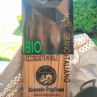 Vollkornspaghetti Vollkorngrieß (Artisan Pasta mit 100% italienischem Weizen) - Biologisch abbaubare Verpackung