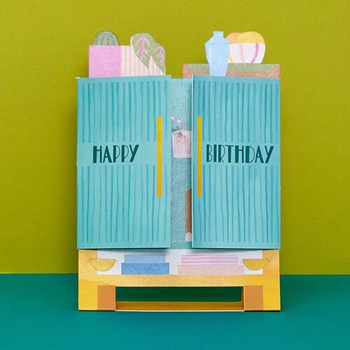 'Happy birthday' drinks cabinet 3D fold out card