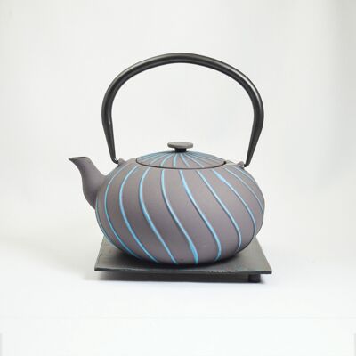 Nami cast iron teapot 1.0l grey-light blue with saucer