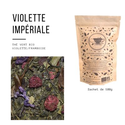 Thé vert bio "Violette impériale" violette-framboise vrac 100gr / 250gr / 500gr