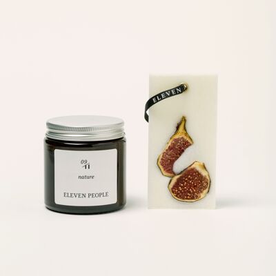 GIFT PACK CANDLE + CLOSET WAX BAR AIR FRESHENER 09. NATURE: green foliage, purple fig and amber