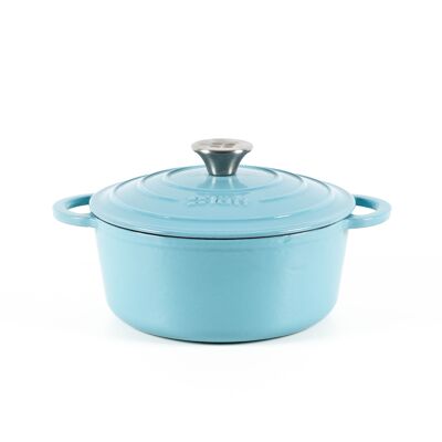 Cafetière ronde en fonte émaillée bleue, 22 x 10,5 cm, 3,35 l