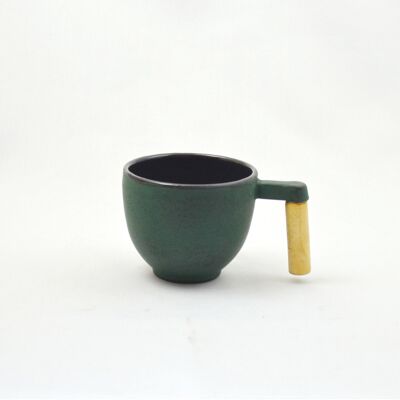 Taza de té hierro redondo madera verde