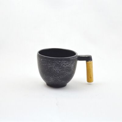 Taza de té de hierro redondo madera plata negro