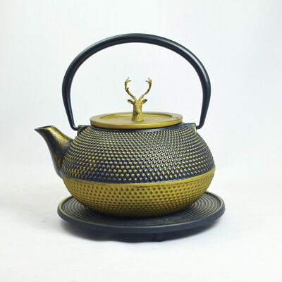 Ko Bu 1.2l cast iron teapot gold black with deer gold