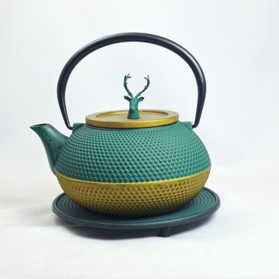 Ko Bu cast iron teapot 1.2l green-gold with deer