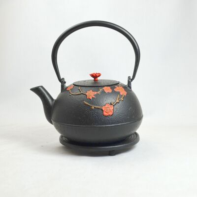 Hama 1.0l cast iron teapot black and red flower
