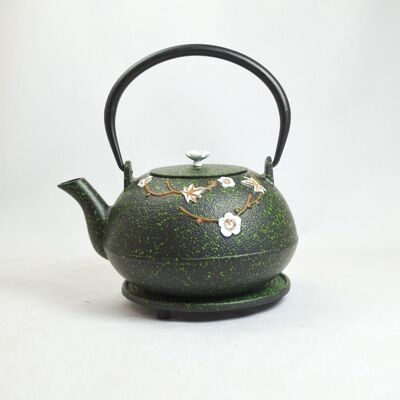 Hama 1.0l cast iron teapot light green with white flowers
