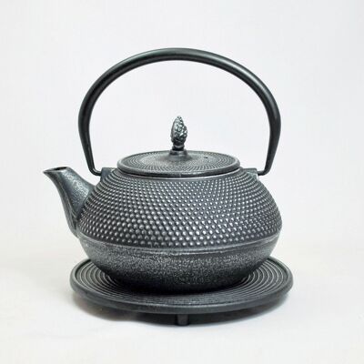 Arare cast iron teapot 1.2l silver black with saucer