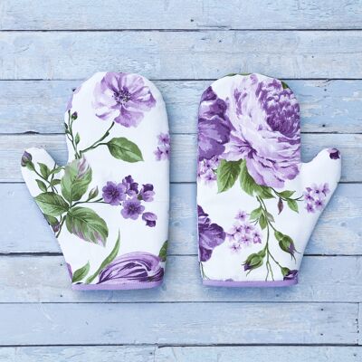 Farmhouse purple peonies oven mitt. Soft durable oven mitts. Floral baking glove. Kitchen gloves. Housewarming gift. Purple flowers