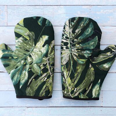 Manopla de horno con estampado de hojas verdes tropicales. Guante de horno suave y duradero. Guante para hornear. Manopla de horno. Guantes de cocina. Regalo de inauguración de la casa. regalo de Navidad