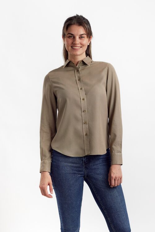 Garment dyed shirt in Tencel - Dusty Olive
