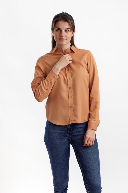 Garment dyed shirt in Tencel - Caramel Brown