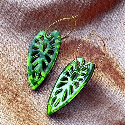 Abel Resin Monstera Leaf Earrings_Silver plate