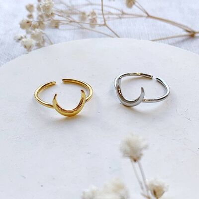 Arc Crescent Moon Adjustable Ring_Gold plated