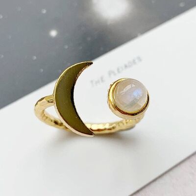 Artemis Moonstone Moon Ring_gold plate