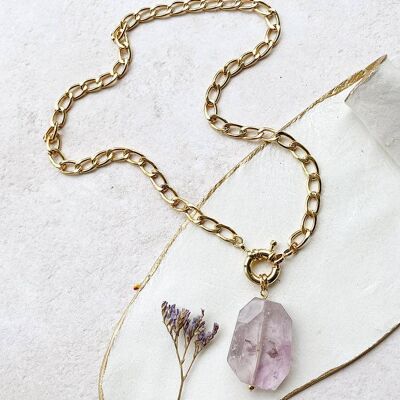 Atlas- Amethyst Crystal & Gold Curb Chain Necklace_Gold plate