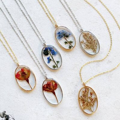 Bud - Pressed Flower Necklace_Gold plate - Red Wildflower