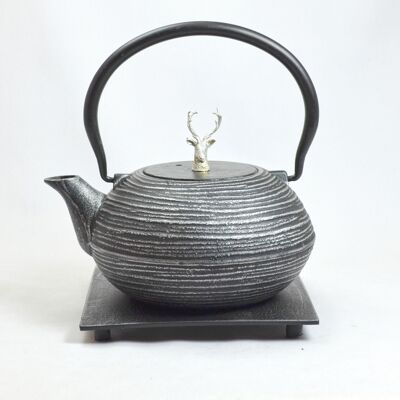 Mo Yo teapot made of cast iron 1.2l silver-black with deer silver and U.