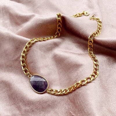 Cora - Amethyst Crystal & Gold Curb Chain Necklace