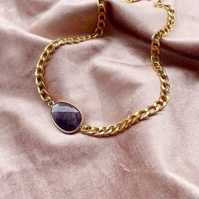 Cora - Amethyst Crystal & Gold Curb Chain Necklace