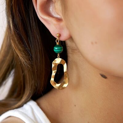 Dali Malachite & Oval Drop Earrings_Gold plate