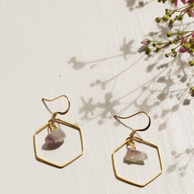 Dionysus Amethyst Hexagon Earrings_Brass