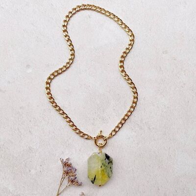 Essence - Prehnite Gemstone & Gold Curb Chain Necklace