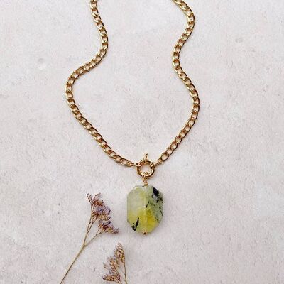 Essence - Prehnite Gemstone & Gold Curb Chain Necklace