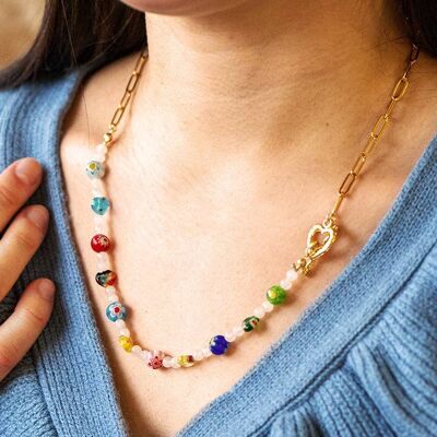 Millie - Millefiori Glass Beads With Moonstone Gemstones