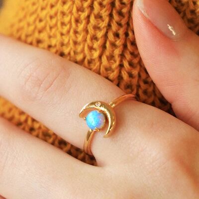 Nalani- Moon & Glass Opal Adjustable Ring