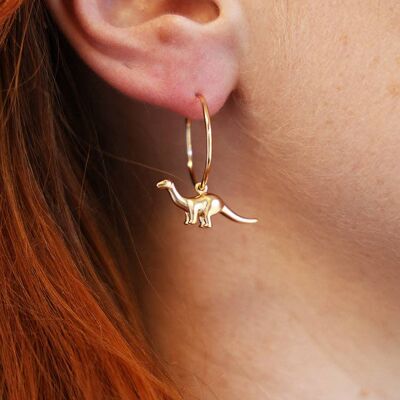 Pitter Patter Apatosaurus Dinosaur Hoop Earrings_Silver plate