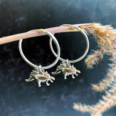 Spike - Stegosaurus Dinosaur Hoop Earrings_Silver plate