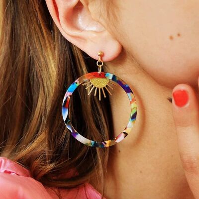 Sunset- Rainbow Resin Hoop Earrings_Silver plated studs and backs