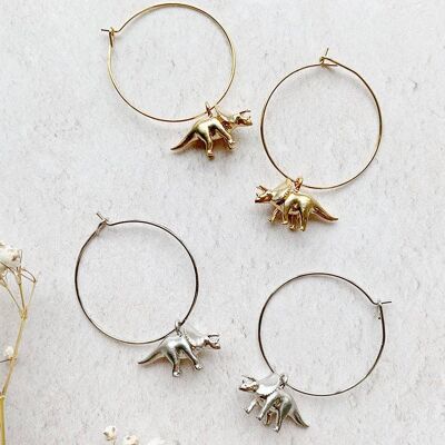 Tri Your Best Triceratops Hoop Earrings_Gold plate