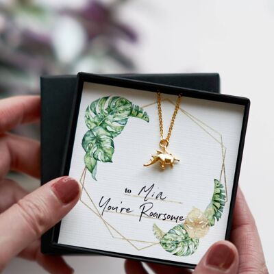 You're Roarsome - Dinosaur Necklace Gift_Triceratops