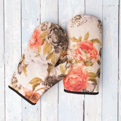 Floral oven mitt. Soft durable oven glove. Orange peony print baking glove. Oven mitten. Kitchen gloves.