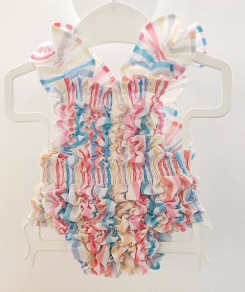 Collor Stripes Baby Frilled Swimsuit