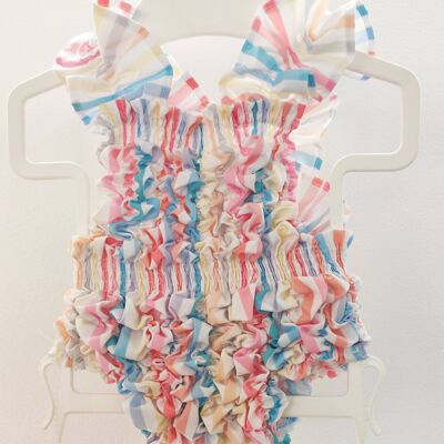 Collor Stripes Baby Frilled Swimsuit