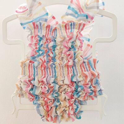 Collor Stripes Baby Frilled Swimsuit