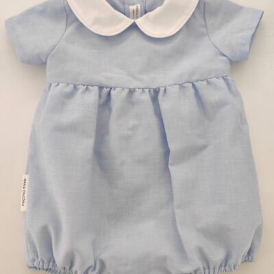 Blue oxford Romper with White collar