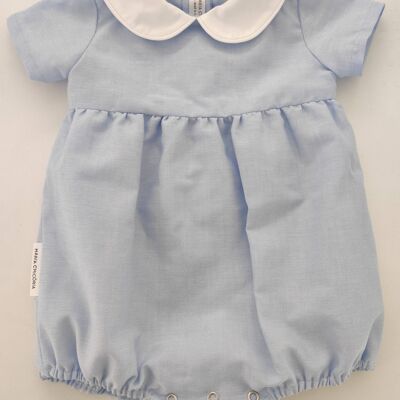 Blue oxford Romper with White collar