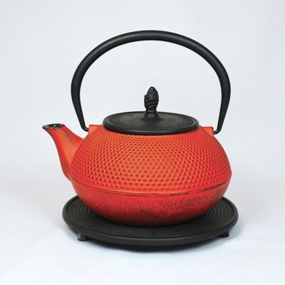 Arare cast iron teapot 1.2l red with black lid