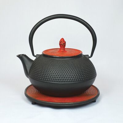 Arare cast iron teapot 1.2l black-lid red