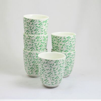 Set da 6 tazze da tè in porcellana con foglie di tè
