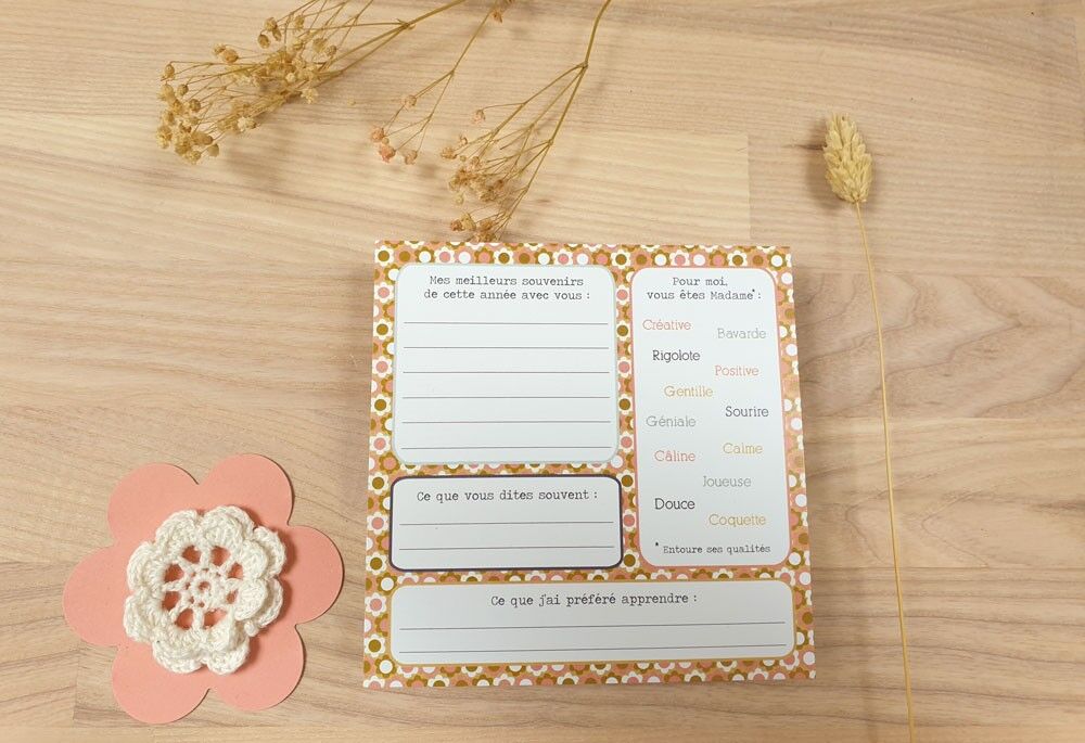 Carta à remplir pour les institutrices (fond jaune)