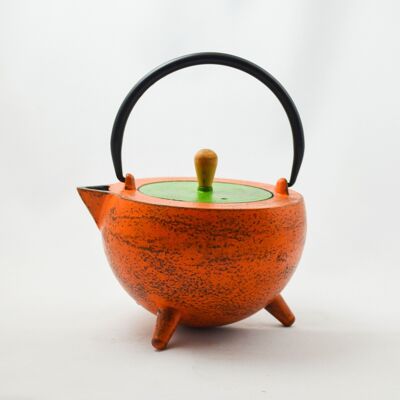 Pop 1.0l cast iron teapot orange-lid light green