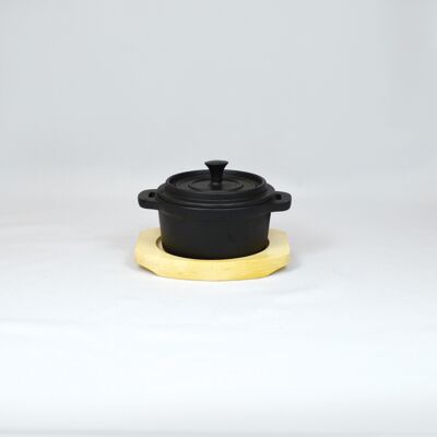 Iron pot mini roaster 10x5cm enamelled with black wood